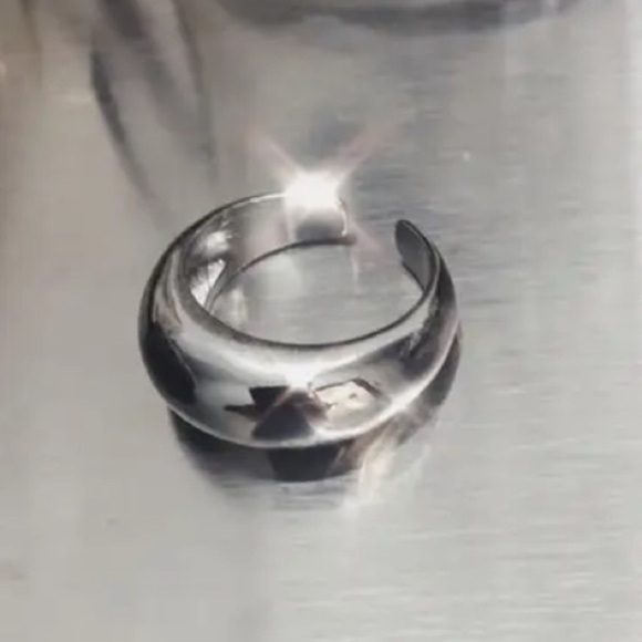 Sterling Silver Geometric Glossy Cuff Minimalist Statement Ring Set - Picture 7 of 12